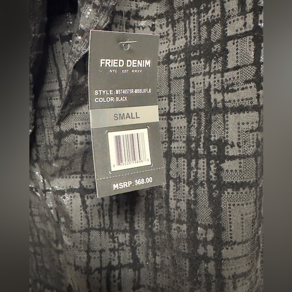 Fried Denim Black metallic pattern button up long sleeve shirt. - Picture 5 of 8